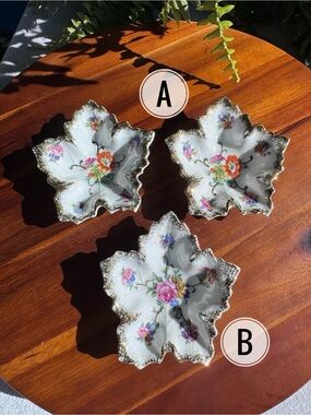 Vintage German Elfinware Leaf Trinket Dishes - Floral Porcelain with Gold Gilt